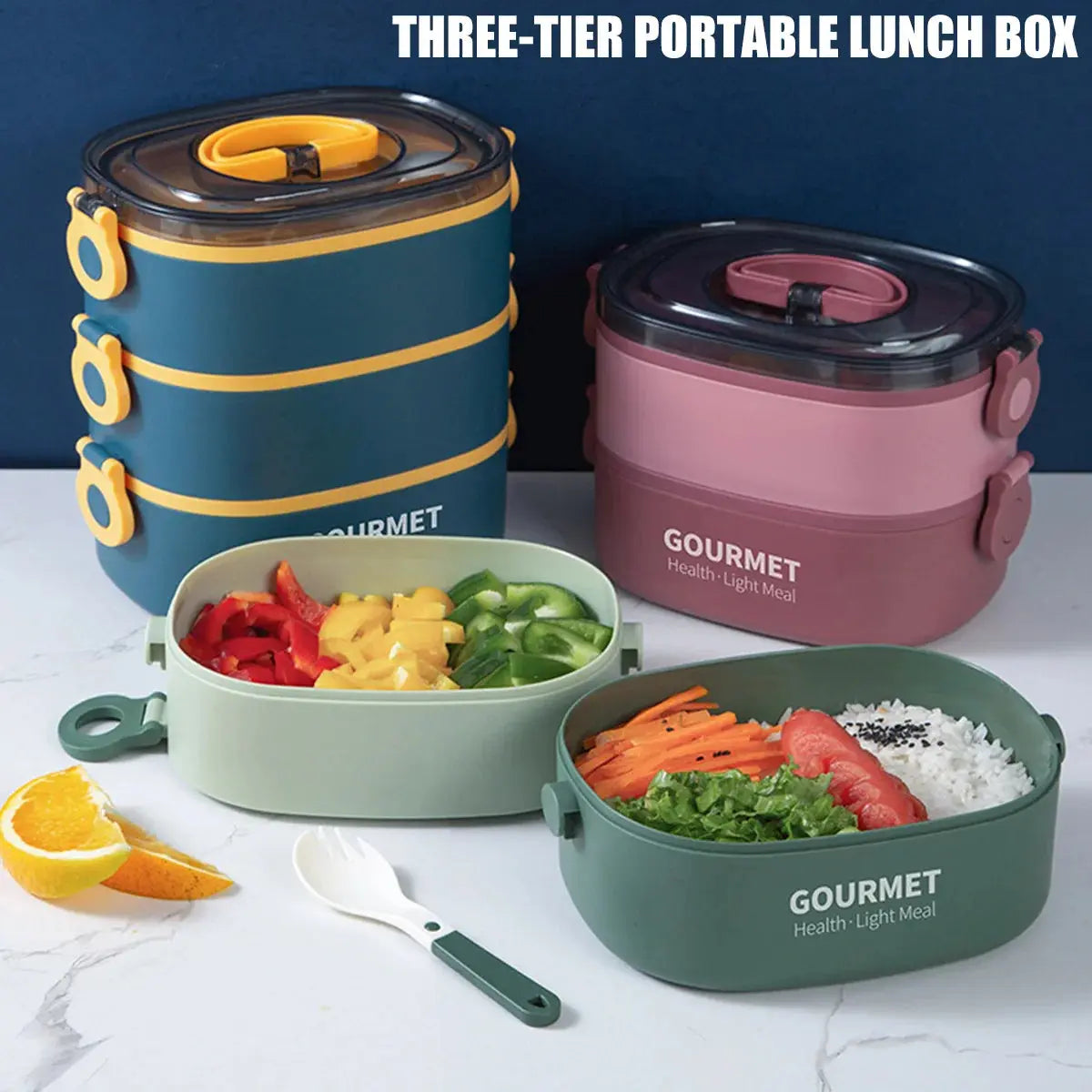 Bento Lunch Box 3 Couches Bleu 2000ML (GOURMET) Gourde Bottle®
