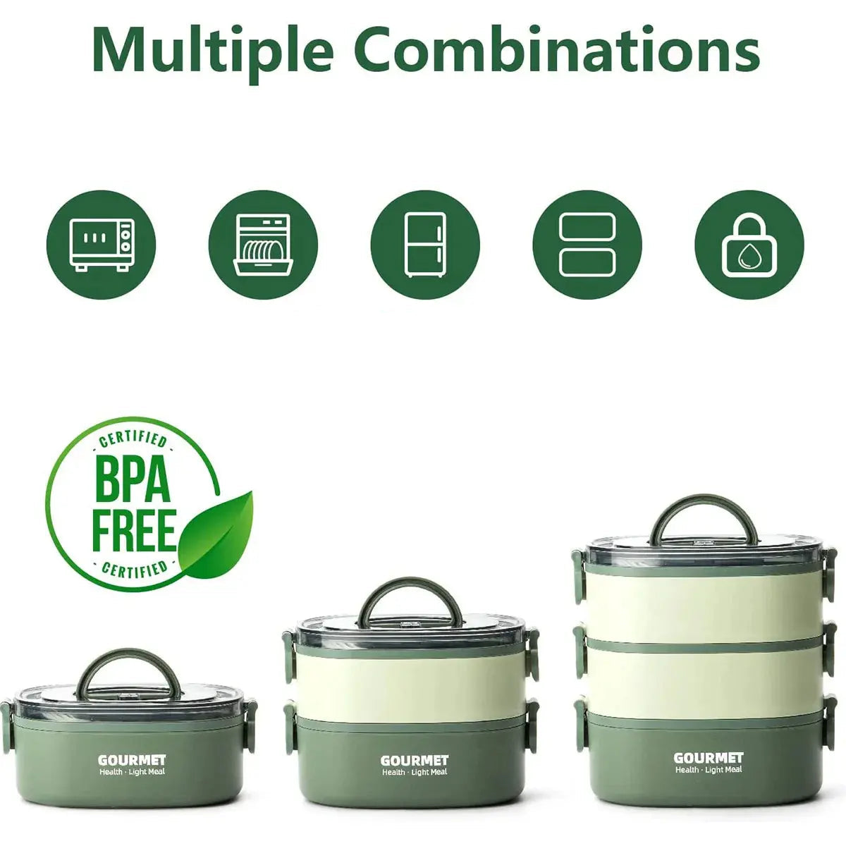 Bento Lunch Box 3 Couches Vert 2000ML (GOURMET) Gourde Bottle®