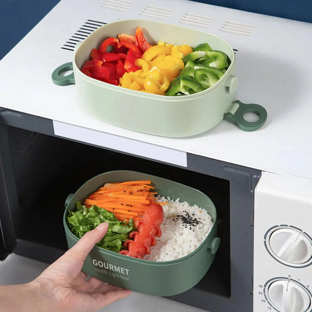 Bento Lunch Box 3 Couches Vert 2000ML (GOURMET) Gourde Bottle®