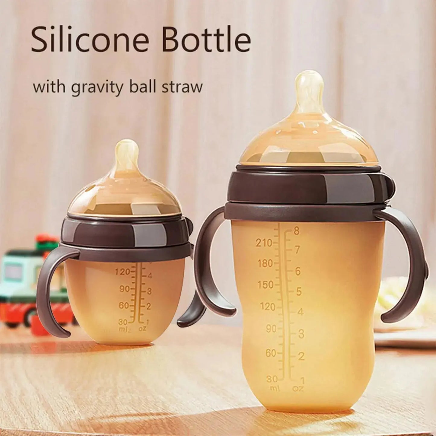 Biberon Avec Poignée Bébé 240ml, 150 ml, Biberon avec anse quel âge, 10-36 Months Baby Nano Silicone Water Bottle with Handle /150ml/240ml/Baby Boys & Girls, 0-3 years old baby silicone bottle, 150ml-250ml wide diameter Gourde Bottle®