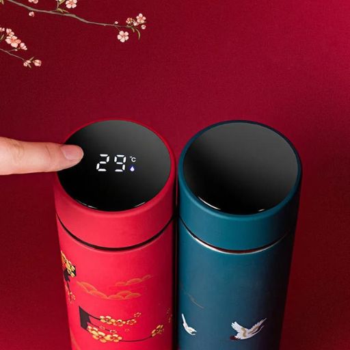 Bouteille isotherme chinoise rouge et vert avec affichage de température optimal , pour dégustation