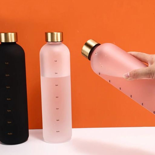 Gourde de motivation 1l Rose , Noir , sans BPA, durable , léger, facile à transporté, transparent,