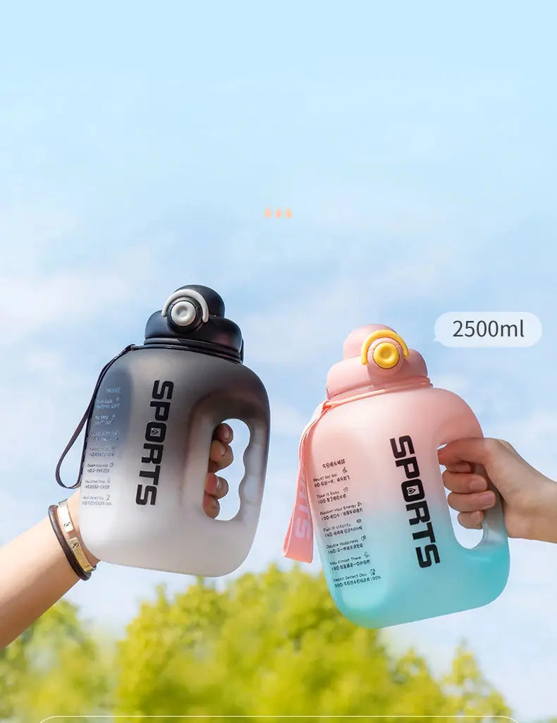 Grosse Gourde avec paille intégrée2500ml ,Gourde avec paille Decathlon, Gourde isotherme avec paille intégrée, Gourde paille Adulte , GIANXI Sport Water Bottle Portable Fitness Plastic Cup With Straw Large Capacity Outdo Gourde Bottle®