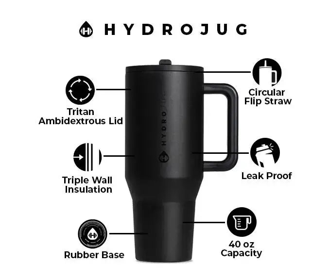 HydroJug cherry (Cerise) 40 oz avec Poignée et Paille Rétractable Gourde Bottle®