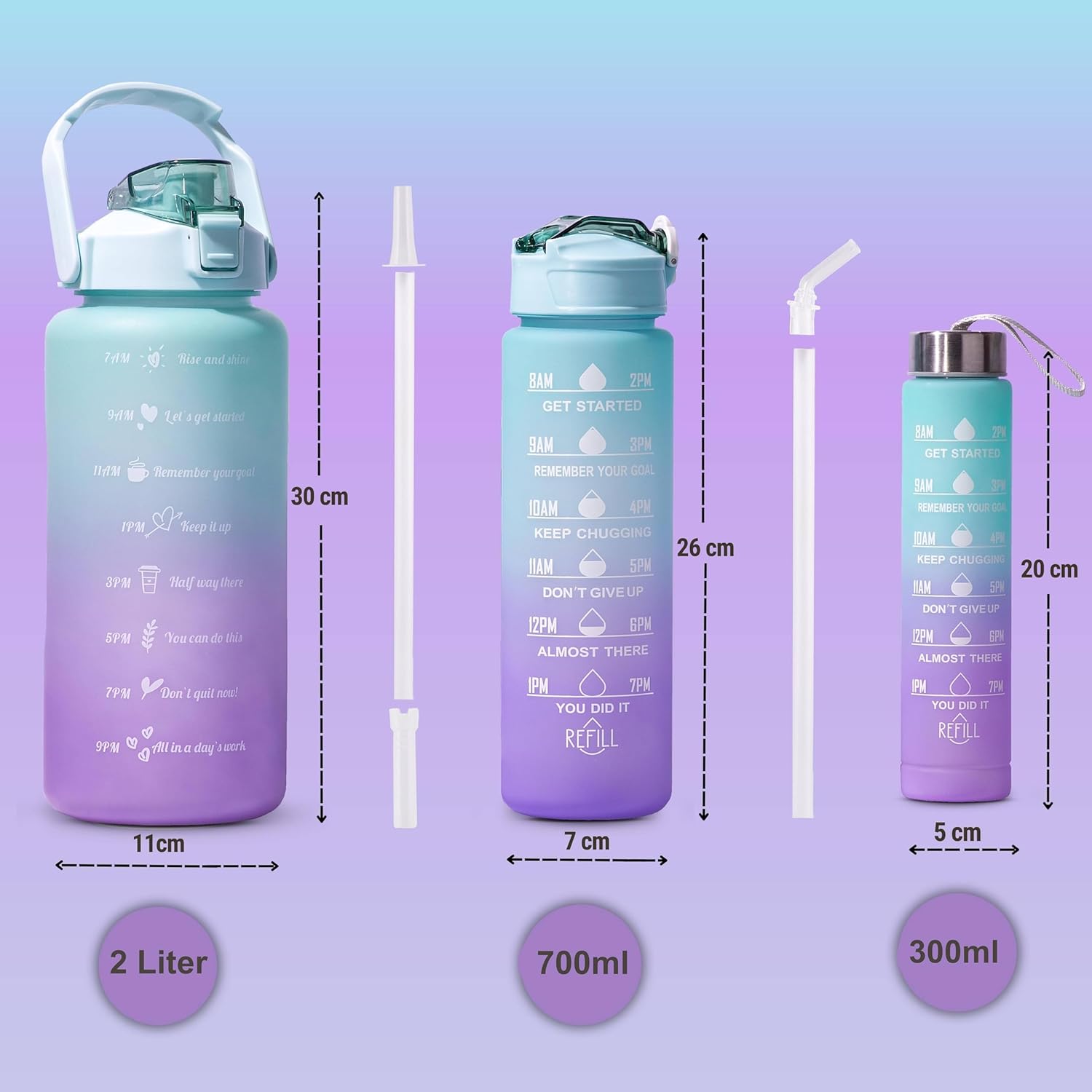 Lot de 3 gourde motivation violet avec différents taille selon vos besoin - gourde bottle