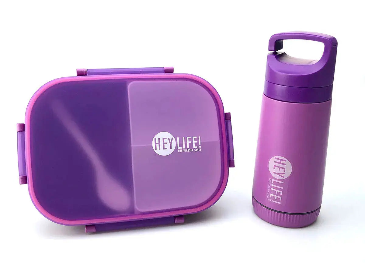 Lunch Box Micro Onde Violet Avec Petite Gourde 33 cl (LIFE) – Pratique et Éco-Friendly, Pas Chers, Petit Prix, Lunch Box Gourde Bottle®