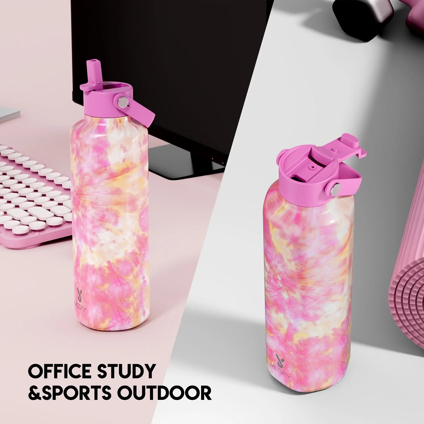MEOKY Gourde d'Eau Thermique 24oz (Tulipe rose) Gourde Bottle®