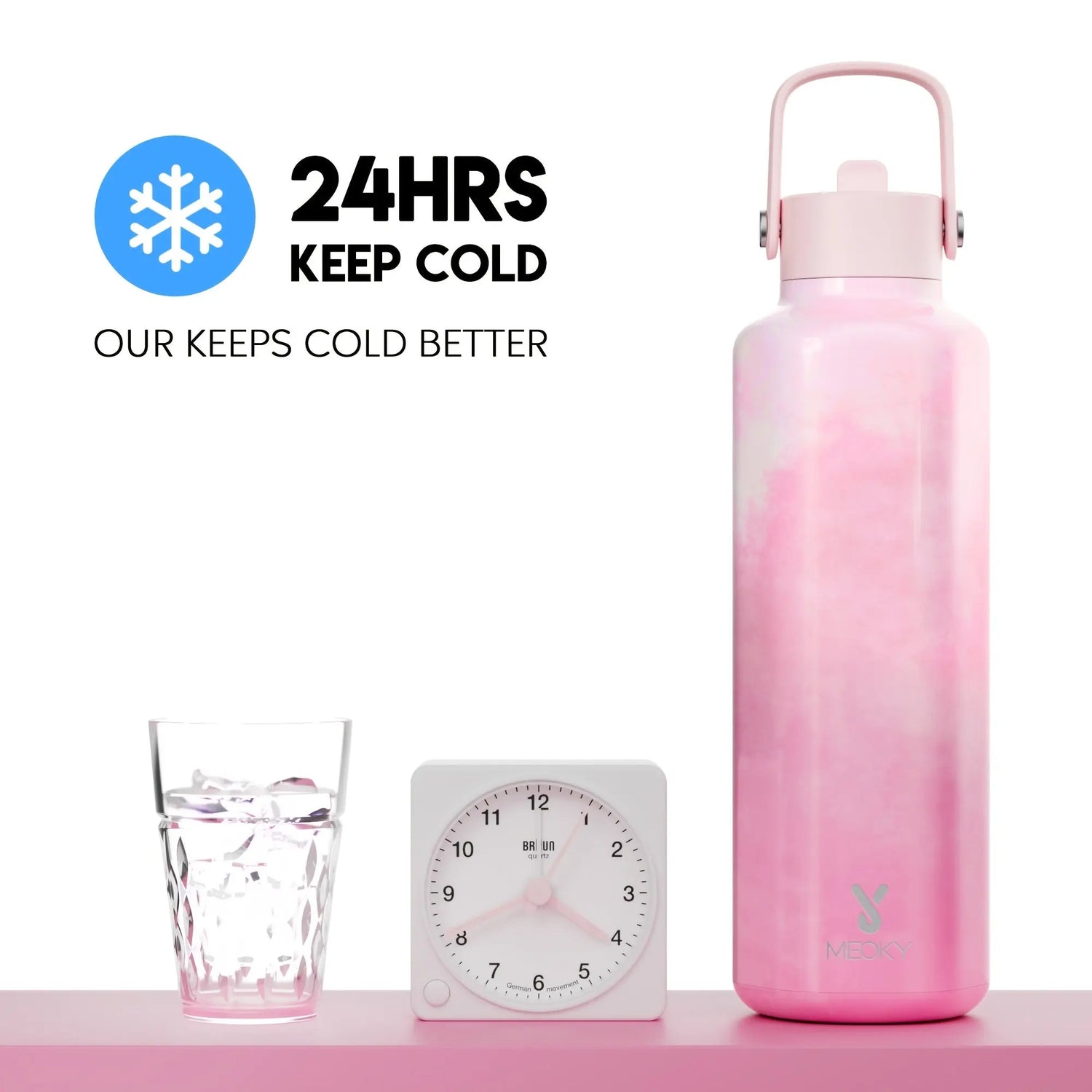 MEOKY Gourde d'Eau Thermique 24oz (Tulipe rose) Gourde Bottle®