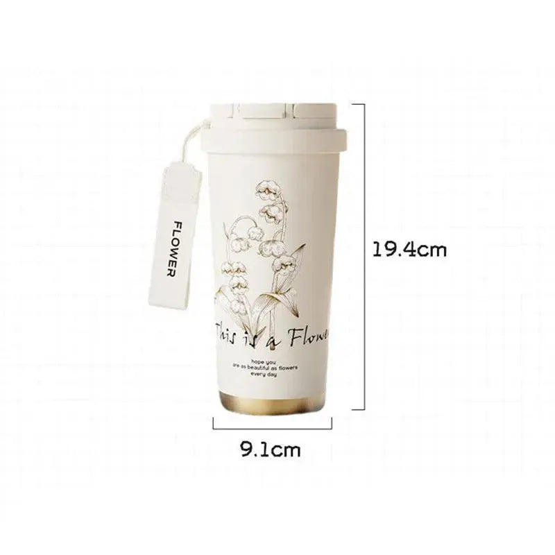 Travel Mug Fleurs 500ml,travel mug nespresso , Flower Coffee Mug 500ml 316 Stainless Steel Vacuum Flask Straw and Directly Drinking Insulated Tumbler Thermal Cup Gourde Bottle®