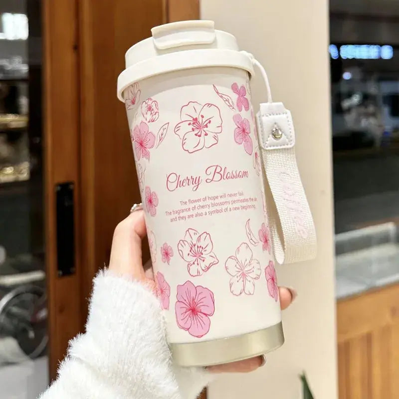 Travel Mug Fleurs 500ml,travel mug nespresso , Flower Coffee Mug 500ml 316 Stainless Steel Vacuum Flask Straw and Directly Drinking Insulated Tumbler Thermal Cup Gourde Bottle®