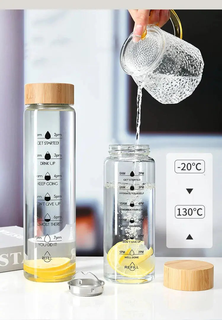 Bouteille D'Eau en Verre de Grande Capacité avec Marqueur de Temps - Gourde Bottle®