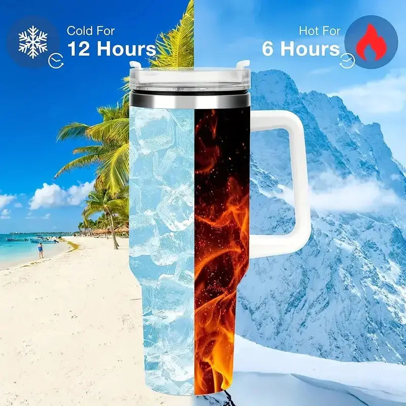 40oz Mug Water Bottle Insulated Tumbler With Handle Lid Straw Large Capacity Stainless Steel Coffee Cup Outdoor Car Vacuum Flask Gourde Bottle®