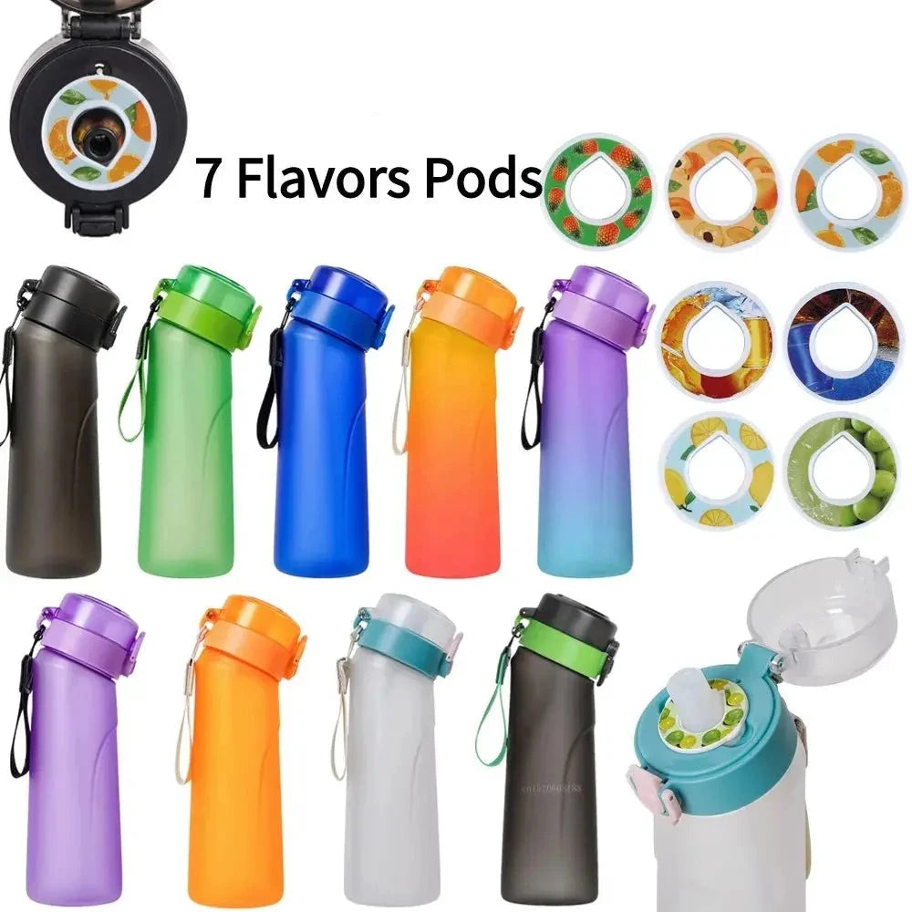 Flavored Water Bottle with 7 Flavour Pods Air Water Up Bottle Frosted Black 650ml Air Starter Up Set Water Cup for Camping Sport Gourde Bottle®