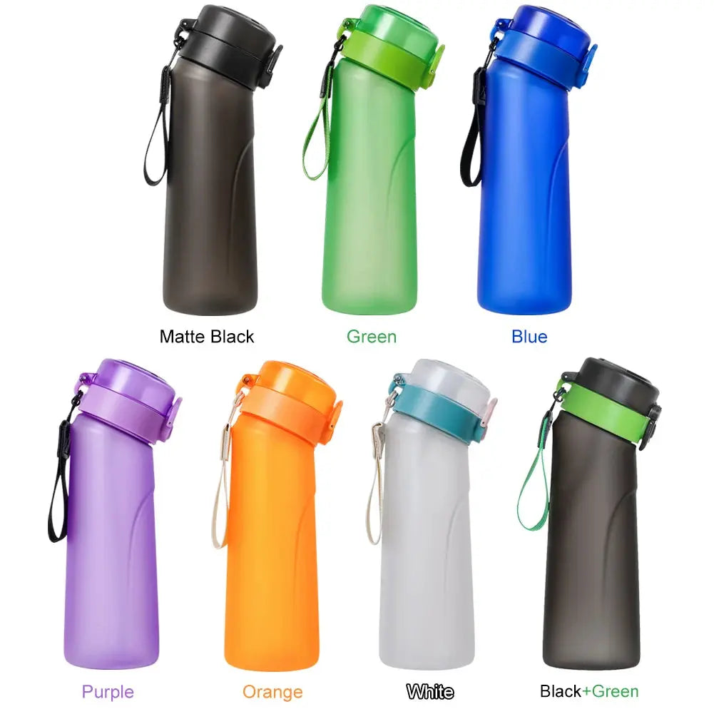 Flavored Water Bottle with 7 Flavour Pods Air Water Up Bottle Frosted Black 650ml Air Starter Up Set Water Cup for Camping Sport Gourde Bottle®