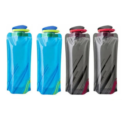 Foldable Water Bottles Flexible Reusable Travel Water Bottle Plastic Water Pouch Soft Flask Water Bag With Carabiner Clip Gourde Bottle®