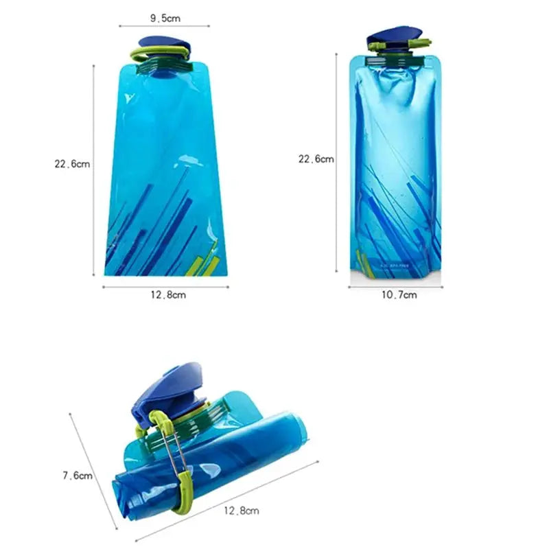 Foldable Water Bottles Flexible Reusable Travel Water Bottle Plastic Water Pouch Soft Flask Water Bag With Carabiner Clip Gourde Bottle®