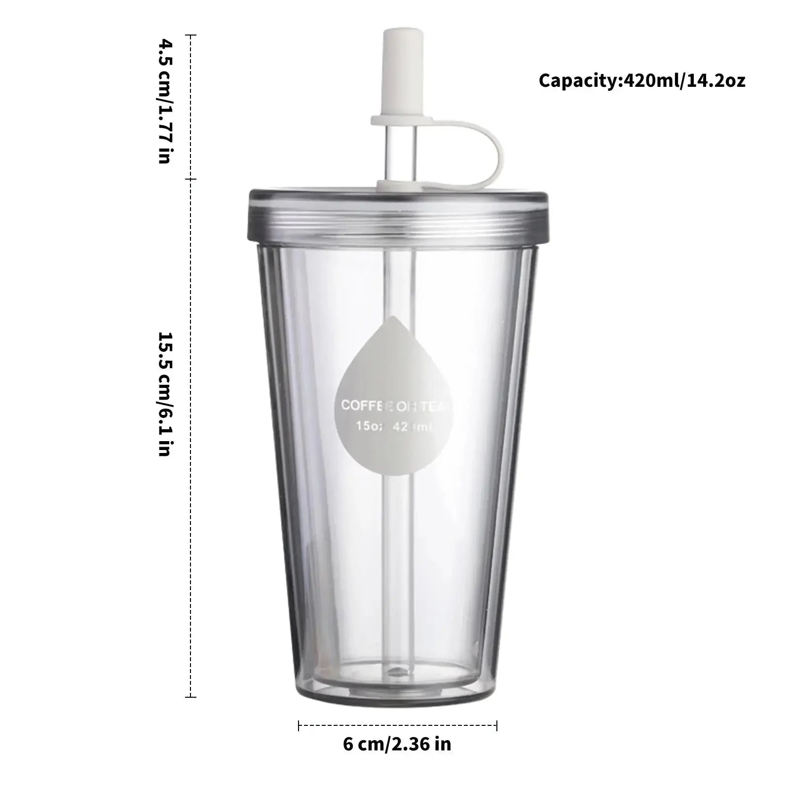 Gobelet Avec Couvercle Transparente 420ml - Réutilisable Avec Paille Gourde Bottle®