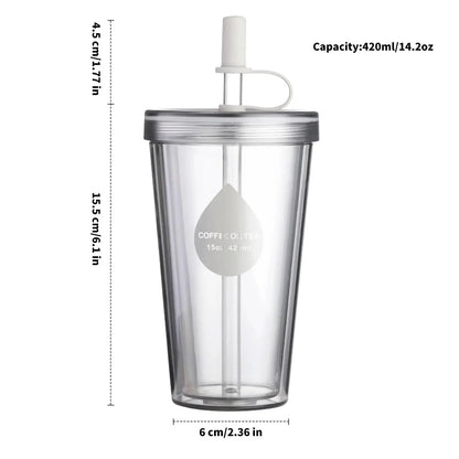 Gobelet Avec Couvercle Transparente 420ml - Réutilisable Avec Paille Gourde Bottle®