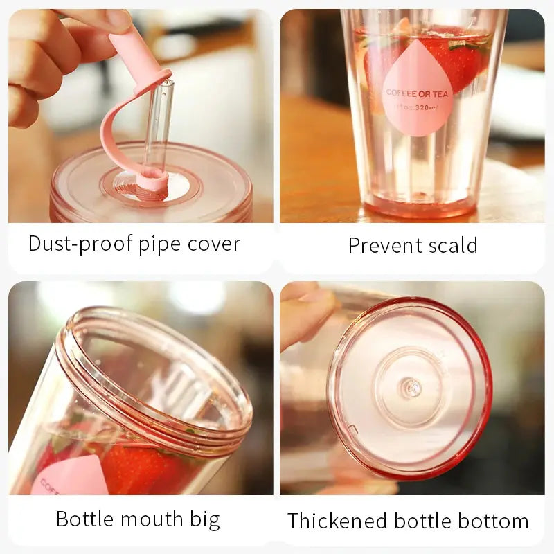 Gobelet Avec Couvercle Transparente 420ml - Réutilisable Avec Paille Gourde Bottle®