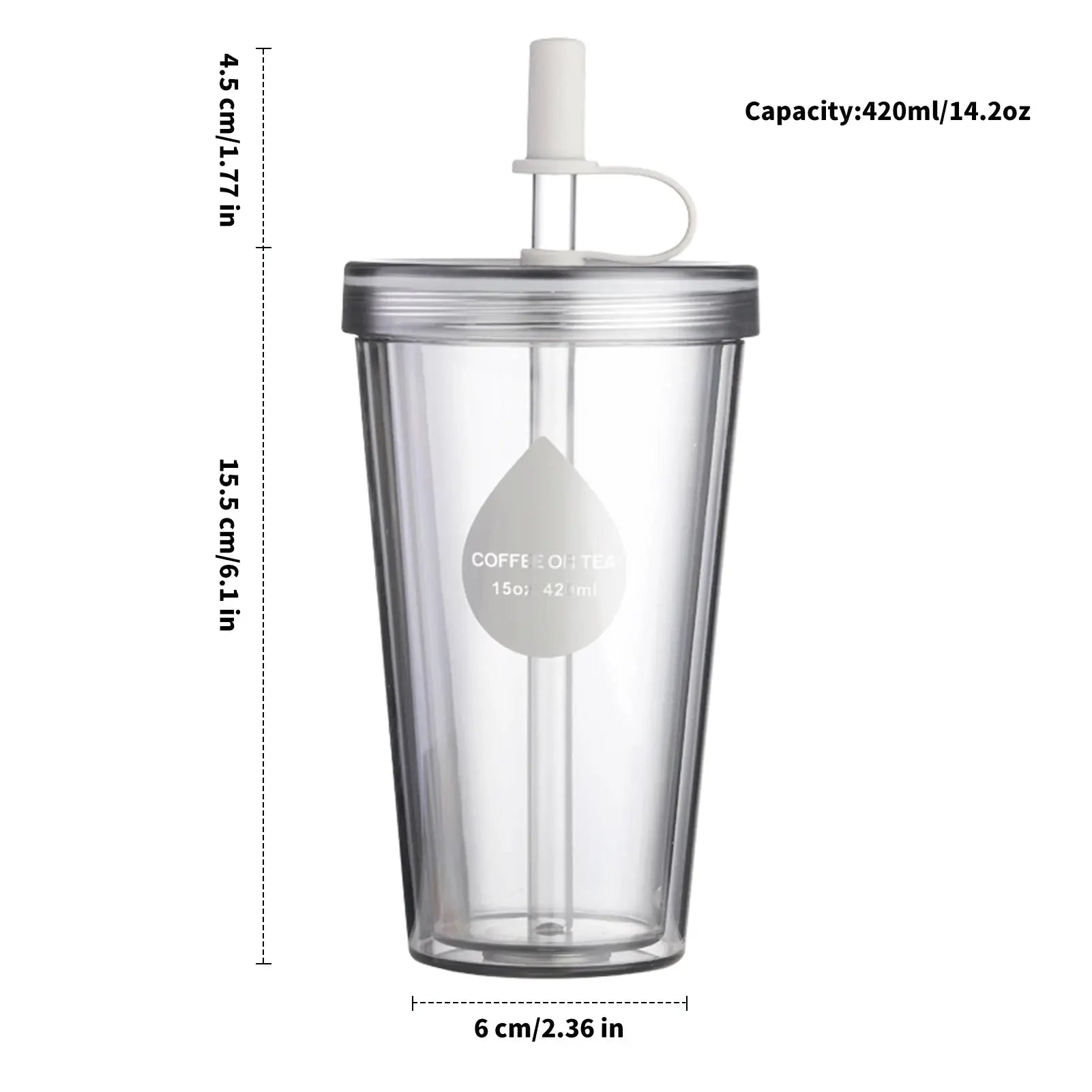 Gobelet Avec Couvercle Transparente 420ml - Réutilisable Avec Paille Gourde Bottle®