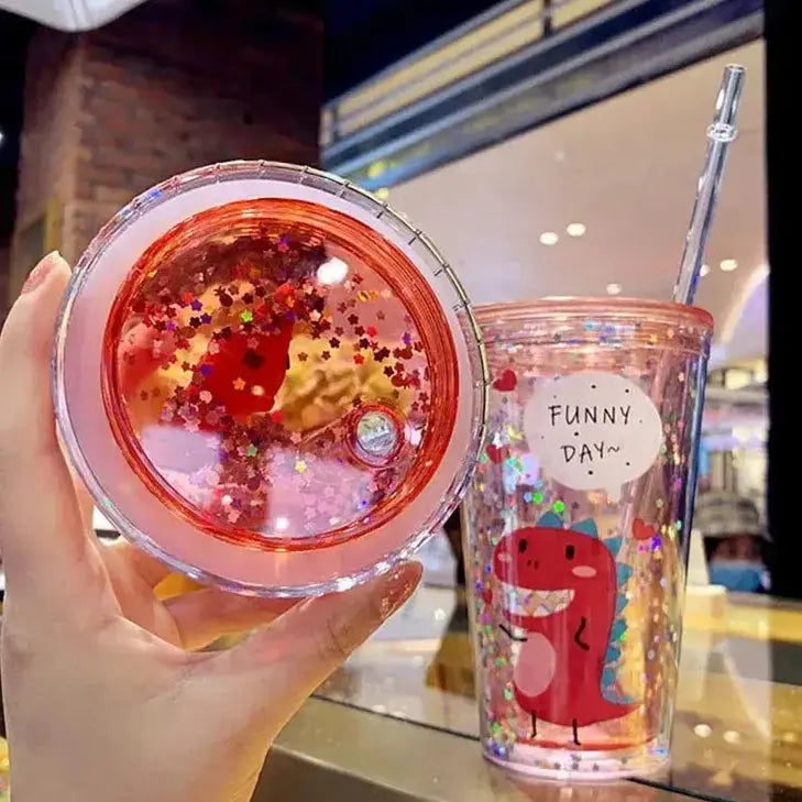 Gobelet Plastique Paillette Rose 430ml Gourde Bottle®