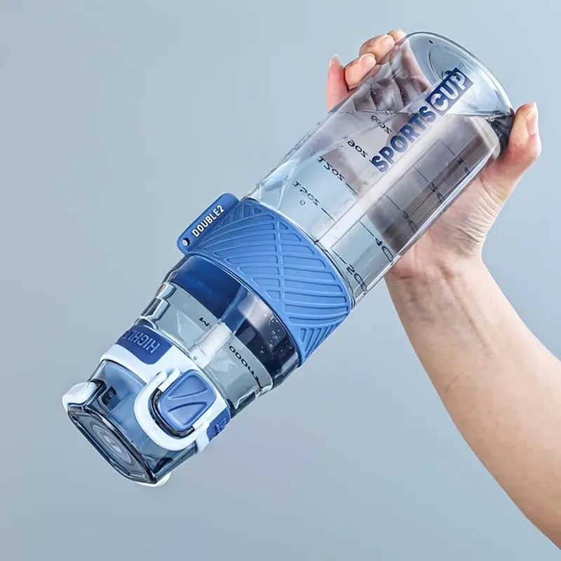 Gourde Sportive Noir et Bordeaux 1 Litre (Graduée) - 1pc Bouteille d'eau de sport portable étanche - 1000ml/800ml/600ml, matériau PC durable, avec bouchon et poignée blancs sécurisés, idéale pour les activités de plei Gourde Bottle®