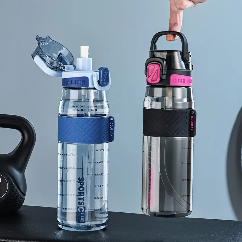 Gourde Sportive Noir et Bordeaux 1 Litre (Graduée) - 1pc Bouteille d'eau de sport portable étanche - 1000ml/800ml/600ml, matériau PC durable, avec bouchon et poignée blancs sécurisés, idéale pour les activités de plei Gourde Bottle®