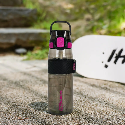 Gourde Sportive Noir et Bordeaux 1 Litre (Graduée) - 1pc Bouteille d'eau de sport portable étanche - 1000ml/800ml/600ml, matériau PC durable, avec bouchon et poignée blancs sécurisés, idéale pour les activités de plei Gourde Bottle®