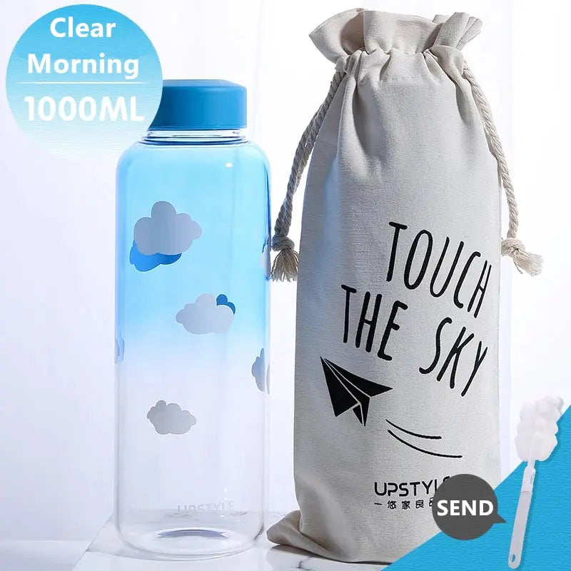 Gourde d'Eau en Verre Borosilicate avec Manchon 600ml, Bouteille en Verre Borosilicate 600ml, Gourde Verre en forme de Manchon, Bouteille D'eau en Verre Animaux 1 Litre Gourde Bottle®