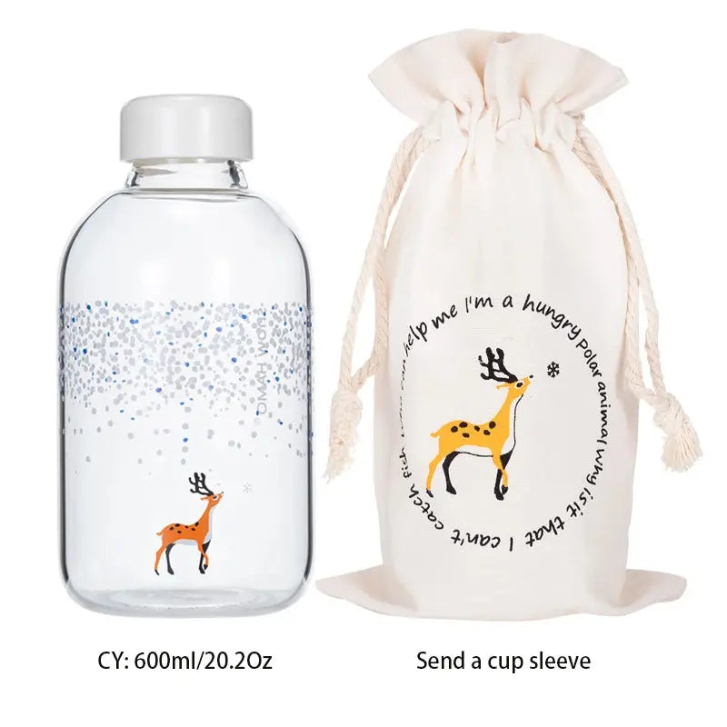 Gourde d'Eau en Verre Borosilicate avec Manchon 600ml, Bouteille en Verre Borosilicate 600ml, Gourde Verre en forme de Manchon, Bouteille D'eau en Verre Animaux 1 Litre Gourde Bottle®