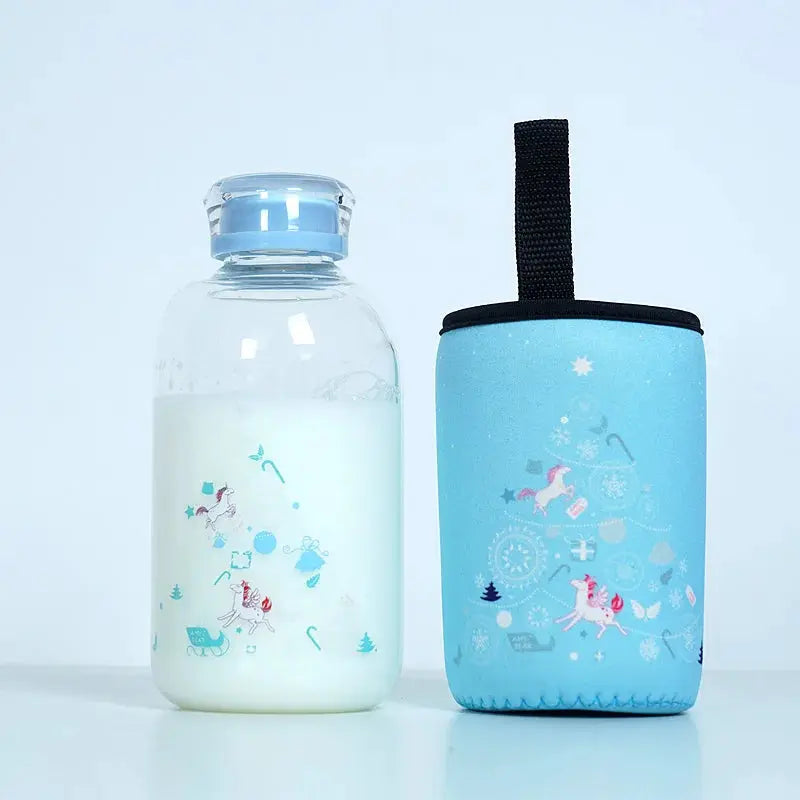 Gourde d'Eau en Verre Borosilicate avec Manchon 600ml, Bouteille en Verre Borosilicate 600ml, Gourde Verre en forme de Manchon, Bouteille D'eau en Verre Animaux 1 Litre Gourde Bottle®