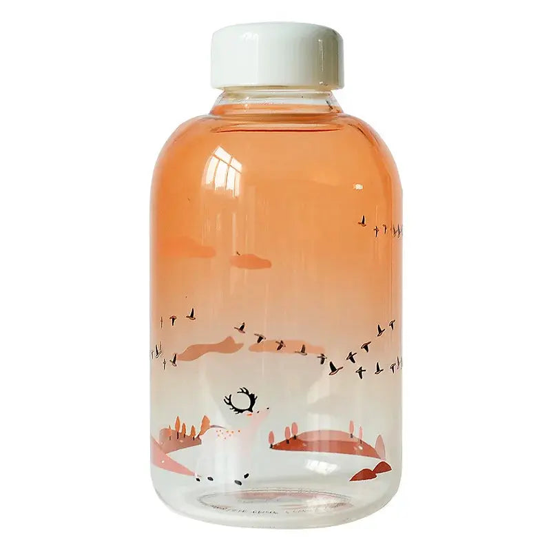 Gourde d'Eau en Verre Borosilicate avec Manchon 600ml, Bouteille en Verre Borosilicate 600ml, Gourde Verre en forme de Manchon, Bouteille D'eau en Verre Animaux 1 Litre Gourde Bottle®