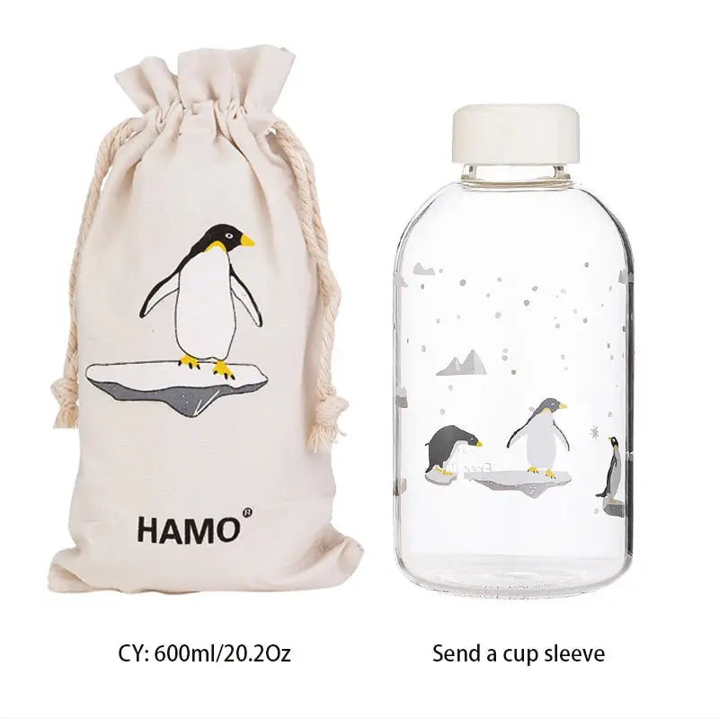 Gourde d'Eau en Verre Borosilicate avec Manchon 600ml, Bouteille en Verre Borosilicate 600ml, Gourde Verre en forme de Manchon, Bouteille D'eau en Verre Animaux 1 Litre Gourde Bottle®
