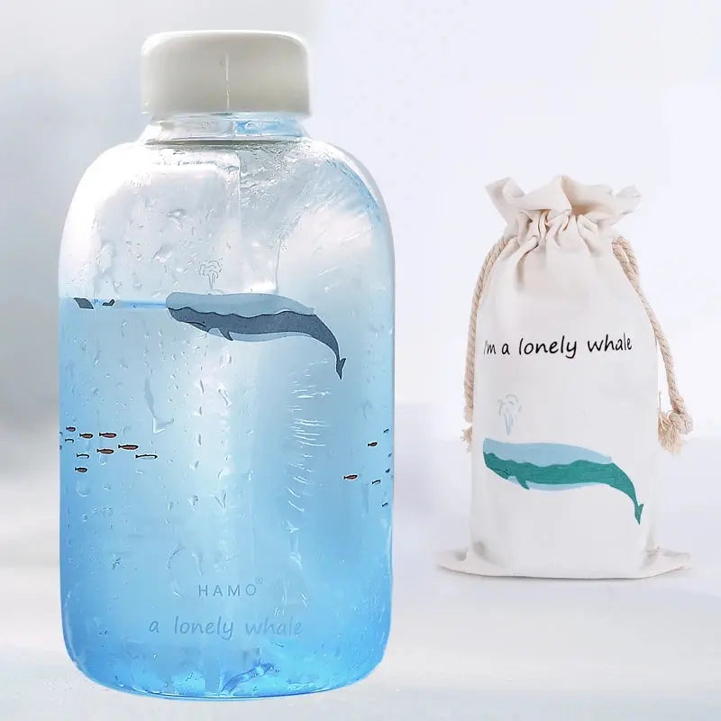 Gourde d'Eau en Verre Borosilicate avec Manchon 600ml, Bouteille en Verre Borosilicate 600ml, Gourde Verre en forme de Manchon, Bouteille D'eau en Verre Animaux 1 Litre Gourde Bottle®