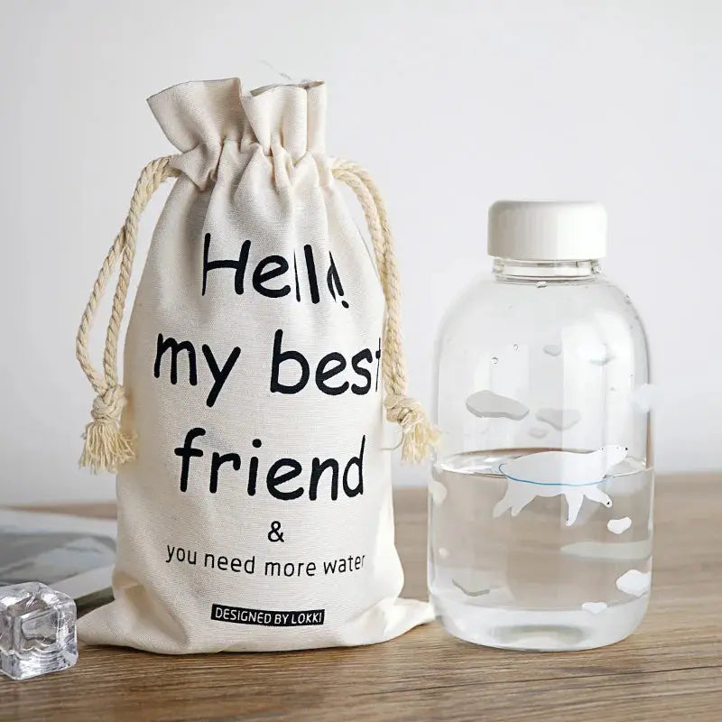 Gourde d'Eau en Verre Borosilicate avec Manchon 600ml, Bouteille en Verre Borosilicate 600ml, Gourde Verre en forme de Manchon, Bouteille D'eau en Verre Animaux 1 Litre Gourde Bottle®