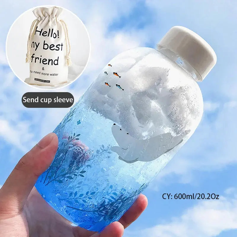 Gourde d'Eau en Verre Borosilicate avec Manchon 600ml, Bouteille en Verre Borosilicate 600ml, Gourde Verre en forme de Manchon, Bouteille D'eau en Verre Animaux 1 Litre Gourde Bottle®