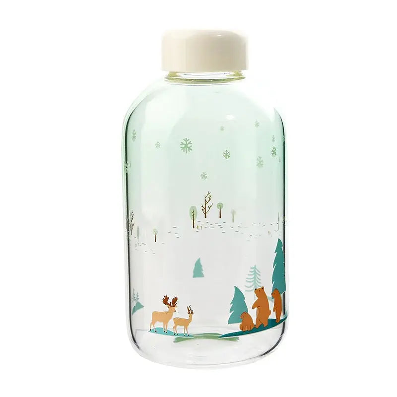 Gourde d'Eau en Verre Borosilicate avec Manchon 600ml, Bouteille en Verre Borosilicate 600ml, Gourde Verre en forme de Manchon, Bouteille D'eau en Verre Animaux 1 Litre Gourde Bottle®