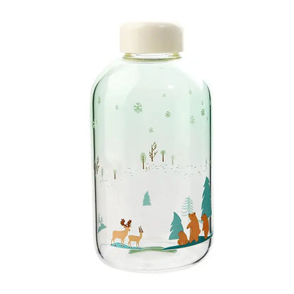 Gourde d'Eau en Verre Borosilicate avec Manchon 600ml, Bouteille en Verre Borosilicate 600ml, Gourde Verre en forme de Manchon, Bouteille D'eau en Verre Animaux 1 Litre Gourde Bottle®
