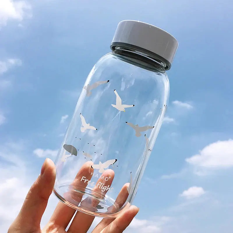 Gourde d'Eau en Verre Borosilicate avec Manchon 600ml, Bouteille en Verre Borosilicate 600ml, Gourde Verre en forme de Manchon, Bouteille D'eau en Verre Animaux 1 Litre Gourde Bottle®