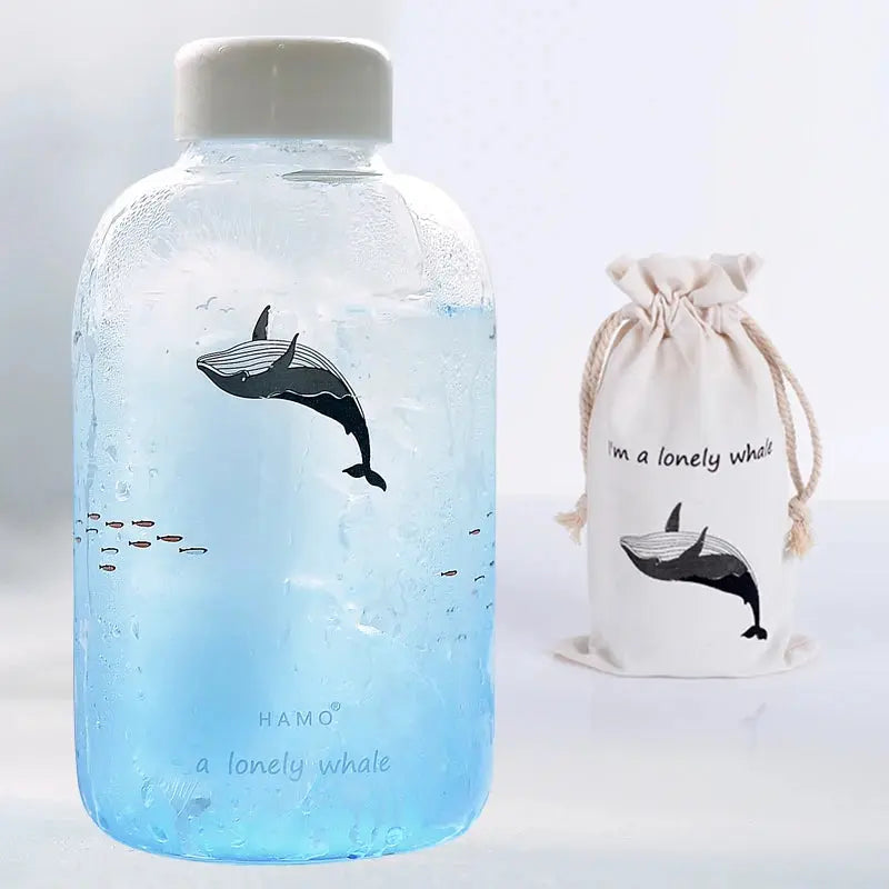 Gourde d'Eau en Verre Borosilicate avec Manchon 600ml, Bouteille en Verre Borosilicate 600ml, Gourde Verre en forme de Manchon, Bouteille D'eau en Verre Animaux 1 Litre Gourde Bottle®