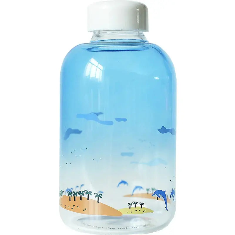 Gourde d'Eau en Verre Borosilicate avec Manchon 600ml, Bouteille en Verre Borosilicate 600ml, Gourde Verre en forme de Manchon, Bouteille D'eau en Verre Animaux 1 Litre Gourde Bottle®