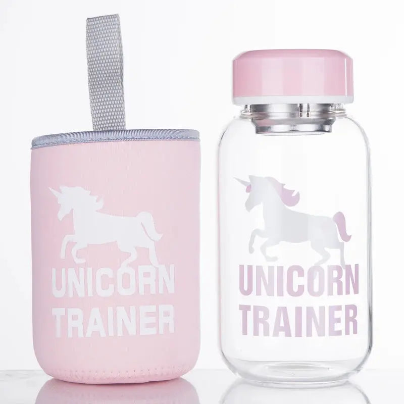 Gourde d'Eau en Verre Borosilicate avec Manchon 600ml, Bouteille en Verre Borosilicate 600ml, Gourde Verre en forme de Manchon, Bouteille D'eau en Verre Animaux 1 Litre Gourde Bottle®