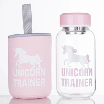 Gourde d'Eau en Verre Borosilicate avec Manchon 600ml, Bouteille en Verre Borosilicate 600ml, Gourde Verre en forme de Manchon, Bouteille D'eau en Verre Animaux 1 Litre Gourde Bottle®