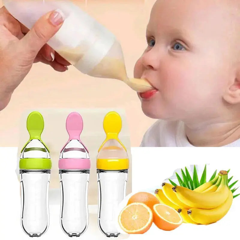 Gourde purée bébé réutilisable, Popote Bebe, Gourde légumes bébé, Gourde compote réutilisable, Feeding Bottle Silicone Newborn Baby Training Rice Cereal  Food Spoon Supplement Feeder Safe Useful Tableware For Kids,  S Gourde Bottle®