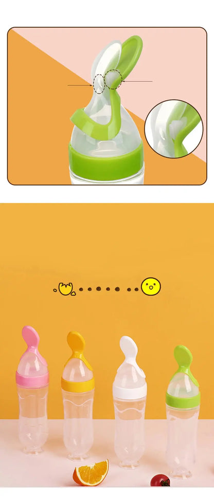 Gourde purée bébé réutilisable, Popote Bebe, Gourde légumes bébé, Gourde compote réutilisable, Feeding Bottle Silicone Newborn Baby Training Rice Cereal  Food Spoon Supplement Feeder Safe Useful Tableware For Kids,  S Gourde Bottle®