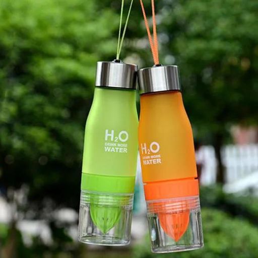 Gourde H2O Water  oranger et vert avec laniere integre,  Infuseur de Jus de Fruits Créatif - Gourde Bottle