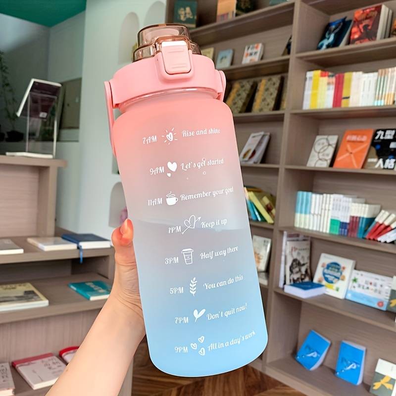 Gourde de motivation 2l  Paille avec Couvercle Rose - Gourde Bottle