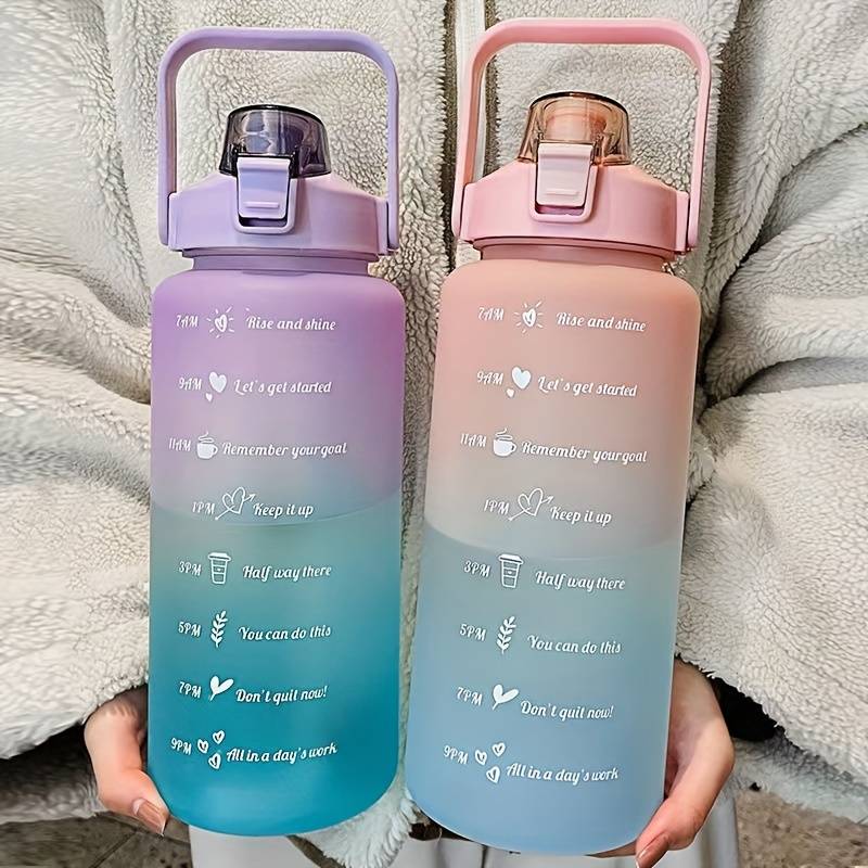 Gourde de motivation 2l  Paille avec Couvercle violet et rose - Gourde Bottle