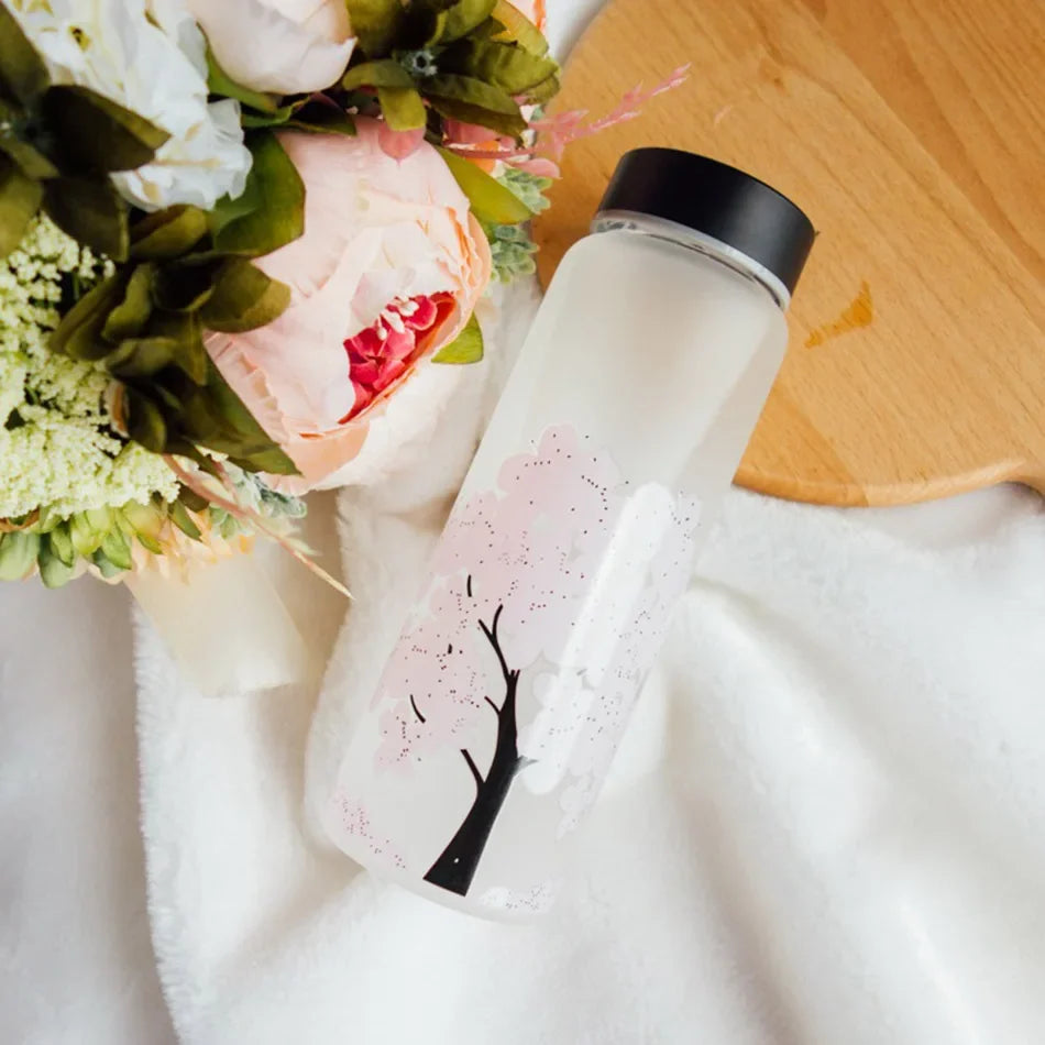Gourde en Verre Cerisier du Japon 400ml  réutilisable - Gourde bottle