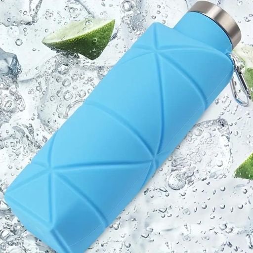 Gourde pliable bleu avec bouchon en acier inoxydable 304, double paroi - Gourde Bottle